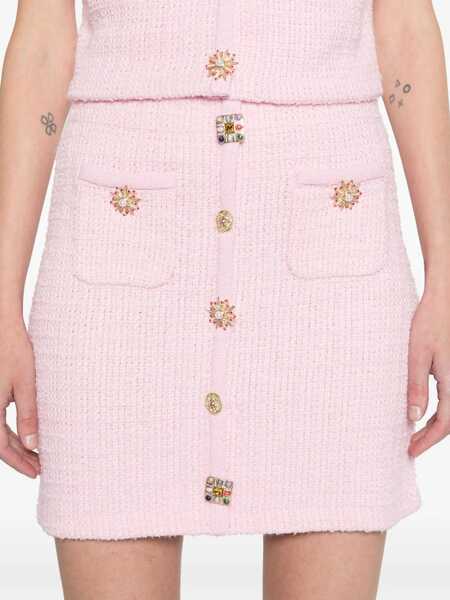 Fuste scurte Self-Portrait Knitted Miniskirt With Jewels Buttons Pink Femei (BM 18774580) 5