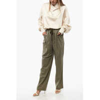 Pantaloni Pinko Dama - Pantaloni casual Pinko Checked Single Pleat Rivista Pants With Drawstring Waist Green Femei (BM 18774670) - B-mall.ro