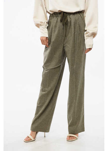 Pantaloni casual Pinko Checked Single Pleat Rivista Pants With Drawstring Waist Green Femei (BM 18774670) 1