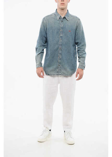 Camasi de blugi Diesel Denim Overshirt With Logoed Buttons Blue Barbati (BM 18774700) 4