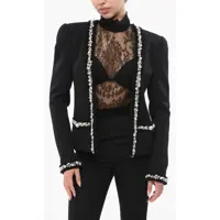 Sacouri elegante Collarless Balzer With Decorative Pearls Femei