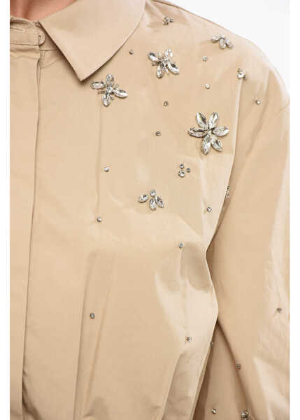 Bluze Self-Portrait Jewels Cotton Cropped Blouse Beige Femei (BM 18774979) 3