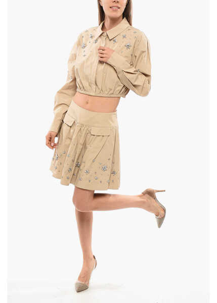 Bluze Self-Portrait Jewels Cotton Cropped Blouse Beige Femei (BM 18774979) 4