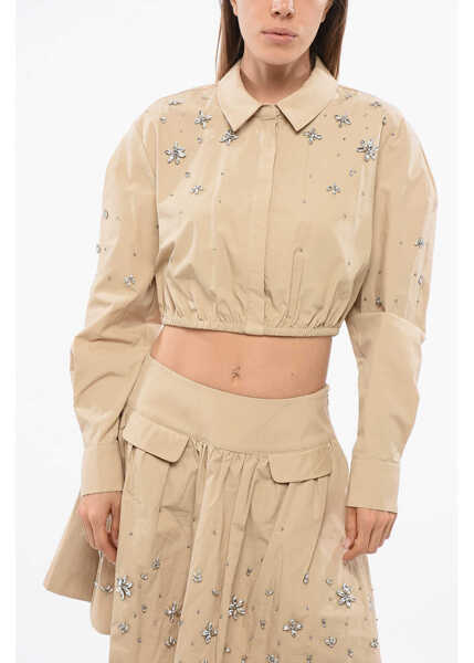 Bluze Self-Portrait Jewels Cotton Cropped Blouse Beige Femei (BM 18774979) 1