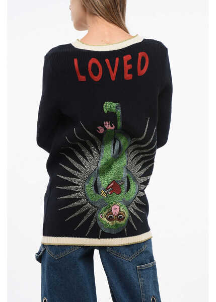 Cardigane Gucci Cotton Maxi Cardigan With Lurex Detail Midnight Blue Femei (BM 18774991) 2