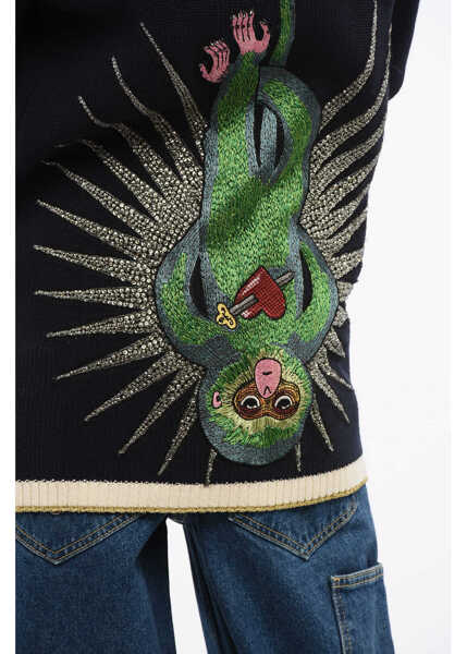 Cardigane Gucci Cotton Maxi Cardigan With Lurex Detail Midnight Blue Femei (BM 18774991) 3