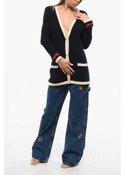 Cardigane Gucci Cotton Maxi Cardigan With Lurex Detail Midnight Blue Femei (BM 18774991) 4