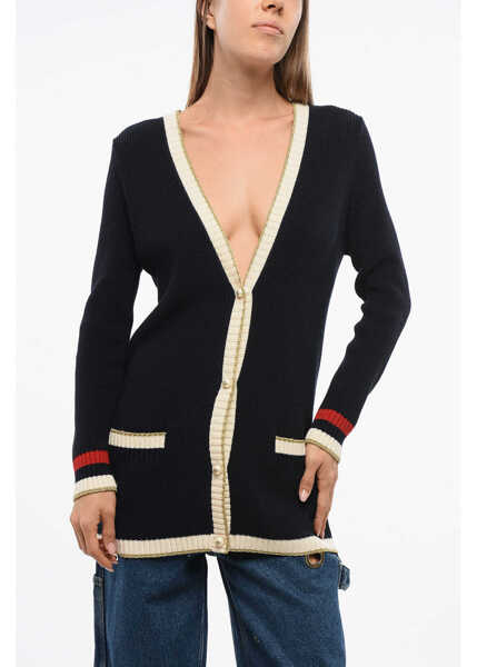 Cardigane Gucci Cotton Maxi Cardigan With Lurex Detail Midnight Blue Femei (BM 18774991) 1