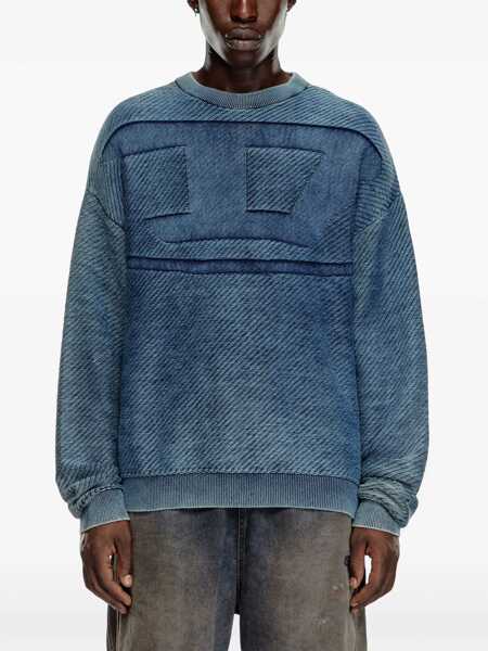 Pulovere Diesel Red Tag Cotton Crew-Neck Sweater With Frontal Maxi Monogram Blue Barbati (BM 18774994) 3