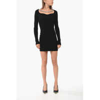 Rochii scurte Wool Merinos Ribbed Bodycon Dress With Jewel Chain Femei