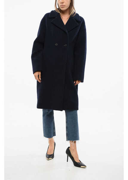 Paltoane Harris Wharf London Boucle Fabric Double Breasted Coat Blue Femei (BM 18775309) 4