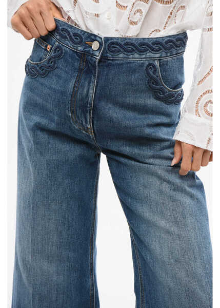 Blugi drepti Valentino Garavani Regular Fit Jeans With Braided Beads Embroidery Blue Femei (BM 18775498) 3
