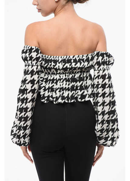 Bluze Balmain Cold Shoulder Top With Houndstooth Motif Black & White Femei (BM 18775552) 2
