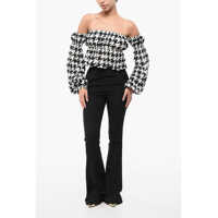 Imbracaminte Dama pagina 229 - Bluze Balmain Cold Shoulder Top With Houndstooth Motif Black & White Femei (BM 18775552) - B-mall.ro