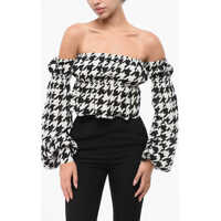 Bluze Cold Shoulder Top With Houndstooth Motif Femei