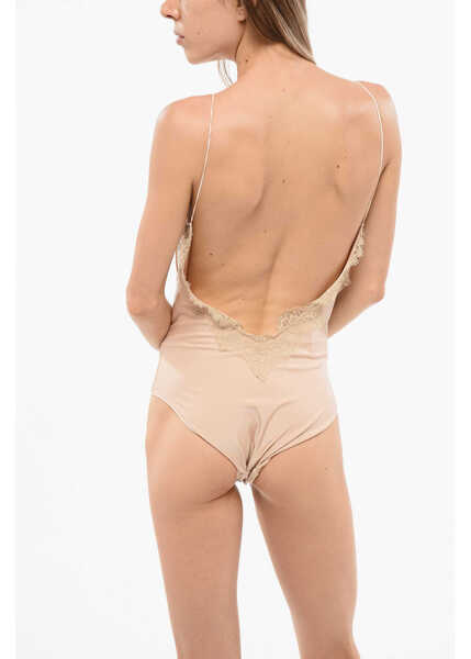 Bluze OSEREE Solid Color Top With Lace Beige Femei (BM 18775729) 2