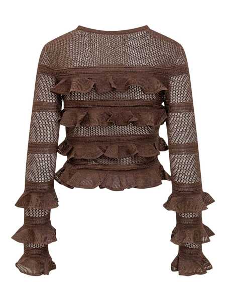 Topuri ZIMMERMANN Zimmermann Zimmermann Knit Top With Ruffles BROWN Femei (BM 18777429) 2