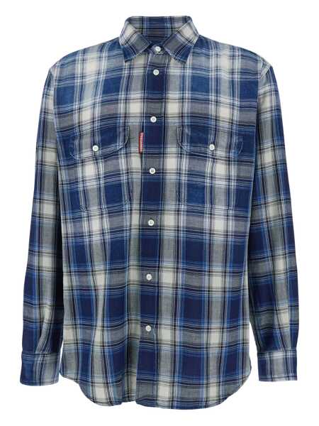 Camasi DSQUARED2 DSQUARED2 Cotton Checked Shirt BLUE Barbati (BM 18780321) 1