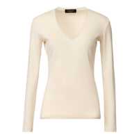 Tricouri RIBBED COTTON V NECK LONG SLEEVE T-SHIRT WITH TULLE TRIM Femei