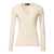 Fabiana Filippi RIBBED COTTON V NECK LONG SLEEVE T-SHIRT WITH TULLE TRIM White
