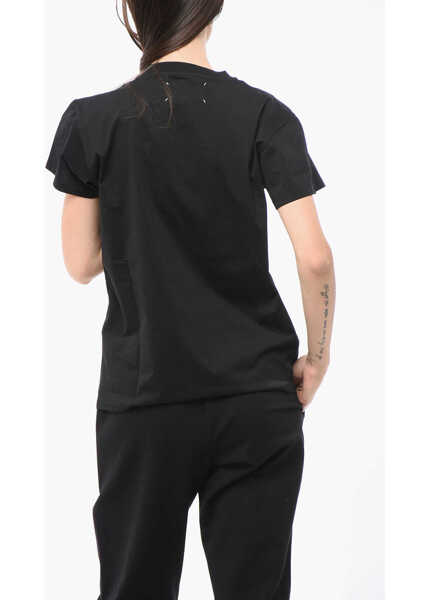 Tricouri Maison Margiela Mm1 Mm10 Cotton Crew-Neck T-Shirt With Contrasting Monogram Black Femei (BM 18786817) 2