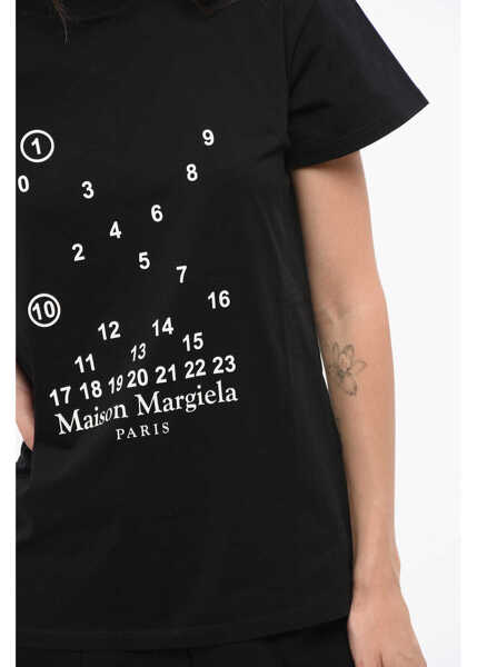 Tricouri Maison Margiela Mm1 Mm10 Cotton Crew-Neck T-Shirt With Contrasting Monogram Black Femei (BM 18786817) 3