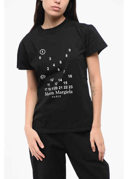 Tricouri Maison Margiela Mm1 Mm10 Cotton Crew-Neck T-Shirt With Contrasting Monogram Black Femei (BM 18786817) 1
