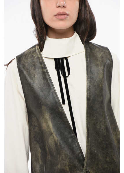 Geci de piele Maison Margiela Mm6 V-Neck Leather Maxi Jacket Brown Femei (BM 18786823) 3