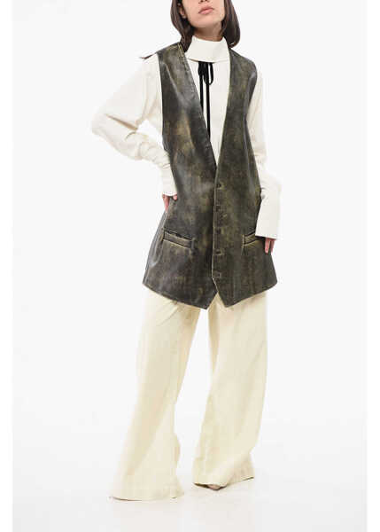 Geci de piele Maison Margiela Mm6 V-Neck Leather Maxi Jacket Brown Femei (BM 18786823) 4