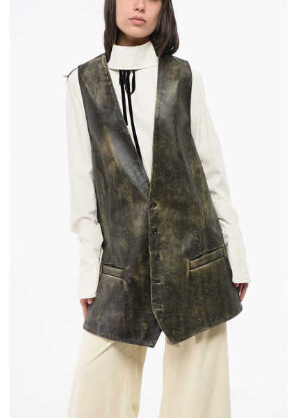 Geci de piele Maison Margiela Mm6 V-Neck Leather Maxi Jacket Brown Femei (BM 18786823) 1