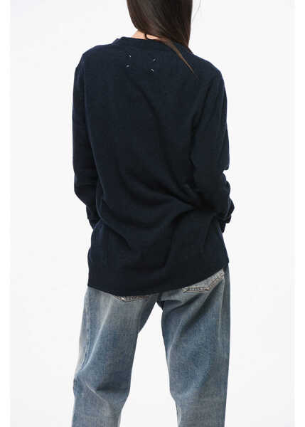 Cardigane Maison Margiela Solid Color Wool And Nylon V-Neck Cardigan Blue Femei (BM 18786844) 2