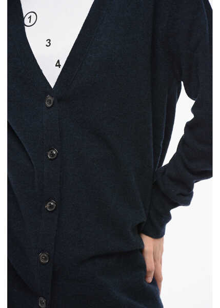 Cardigane Maison Margiela Solid Color Wool And Nylon V-Neck Cardigan Blue Femei (BM 18786844) 3