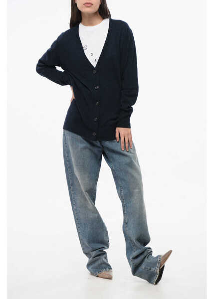 Cardigane Maison Margiela Solid Color Wool And Nylon V-Neck Cardigan Blue Femei (BM 18786844) 4