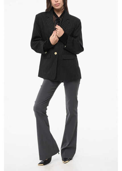 Sacouri Ganni Pinstiped 2 Botton Blazer With Flap Pockets Black Femei (BM 18786862) 4