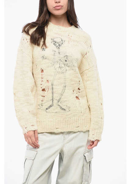 Pulovere R13 Distressed Effect Crew-Neck Sweater White Femei (BM 18786901) 1