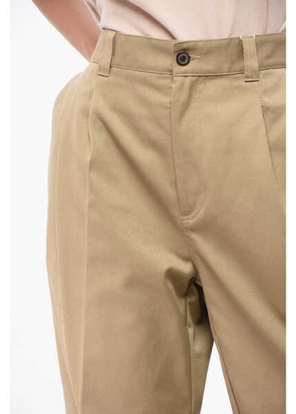 Pantaloni casual Maison Margiela Mm0 Gabardine Cotton Pants With Check Detail Beige Femei (BM 18787036) 2