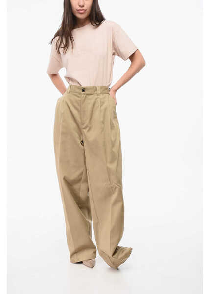Pantaloni casual Maison Margiela Mm0 Gabardine Cotton Pants With Check Detail Beige Femei (BM 18787036) 3