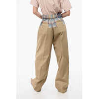 Pantaloni casual Maison Margiela Dama - Pantaloni casual Maison Margiela Mm0 Gabardine Cotton Pants With Check Detail Beige Femei (BM 18787036) - B-mall.ro
