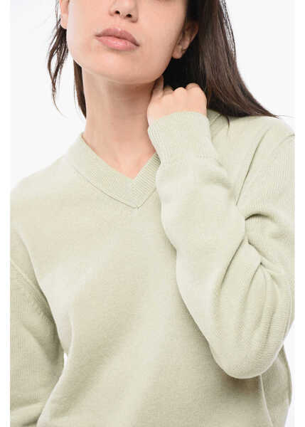 Pulovere Maison Margiela Mm4 Mm14 Solid Color Cashmere V-Neck Sweater Green Femei (BM 18787039) 3