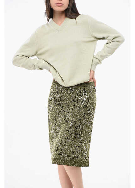 Pulovere Maison Margiela Mm4 Mm14 Solid Color Cashmere V-Neck Sweater Green Femei (BM 18787039) 1