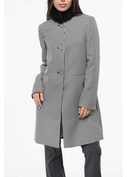 Paltoane Viktor & Rolf Houndstooth Motif Hollywood Coat With Ruched Tulle Collar Black & White Femei (BM 18787063) 1