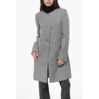 Paltoane Houndstooth Motif Hollywood Coat With Ruched Tulle Collar Femei