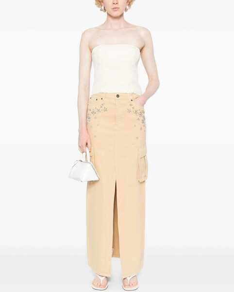 Fuste lungi Self-Portrait Embellished Jewels Denim Cargo Maxi Skirt Brown Femei (BM 18787069) 2