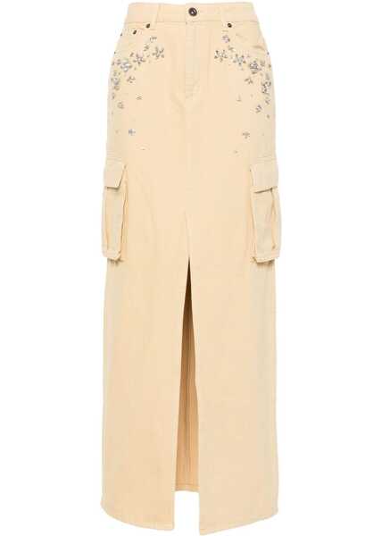 Fuste lungi Self-Portrait Embellished Jewels Denim Cargo Maxi Skirt Brown Femei (BM 18787069) 1