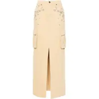 Fuste lungi Self-Portrait Embellished Jewels Denim Cargo Maxi Skirt