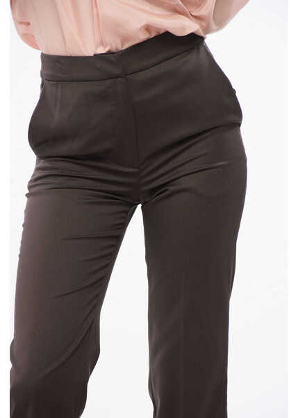 Pantaloni office Loulou Studio Solid Color Virgin Wool Dorkas Pants Brown Femei (BM 18787072) 3