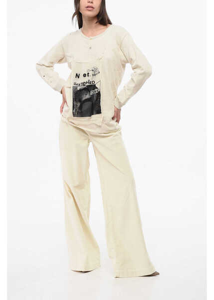 Bluze de trening Maison Margiela Mm1 Mm10 2 Buttons Crew-Neck Sweatshirt Beige Femei (BM 18787093) 4