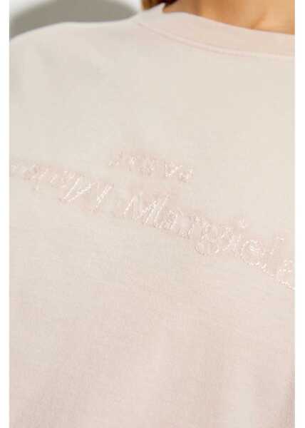 Tricouri Maison Margiela Mm1 Mm10 Cotton Crew-Neck T-Shirt With Ton On Ton Logo Pink Femei (BM 18787108) 5
