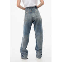 Blugi Maison Margiela Dama - Blugi drepti Maison Margiela Mm6 Vintage Effect Wide Leg Jeans Blue Femei (BM 18787318) - B-mall.ro
