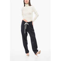 Pantaloni casual Maison Margiela Dama - Pantaloni casual Maison Margiela Mm6 Virgin Wool Stretch Blend Pants With Drawstring Waist Blue Femei (BM 18787324) - B-mall.ro